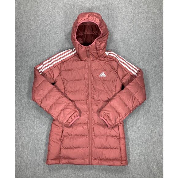 adidas Essentials Light Down Hooded Parka Jacket Wonder Red HK4620 Women's L - Picture 6 of 16